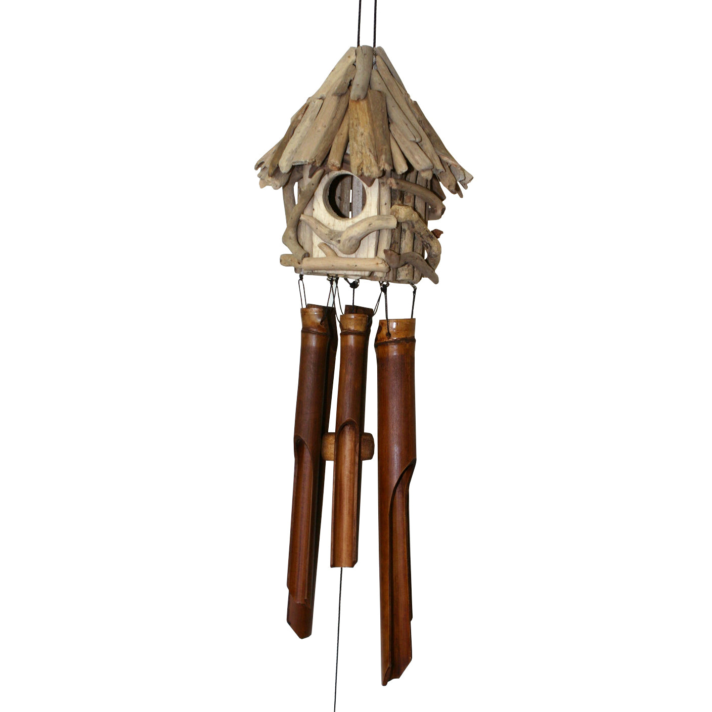Driftwood Bird House Bamboo Wind Chime