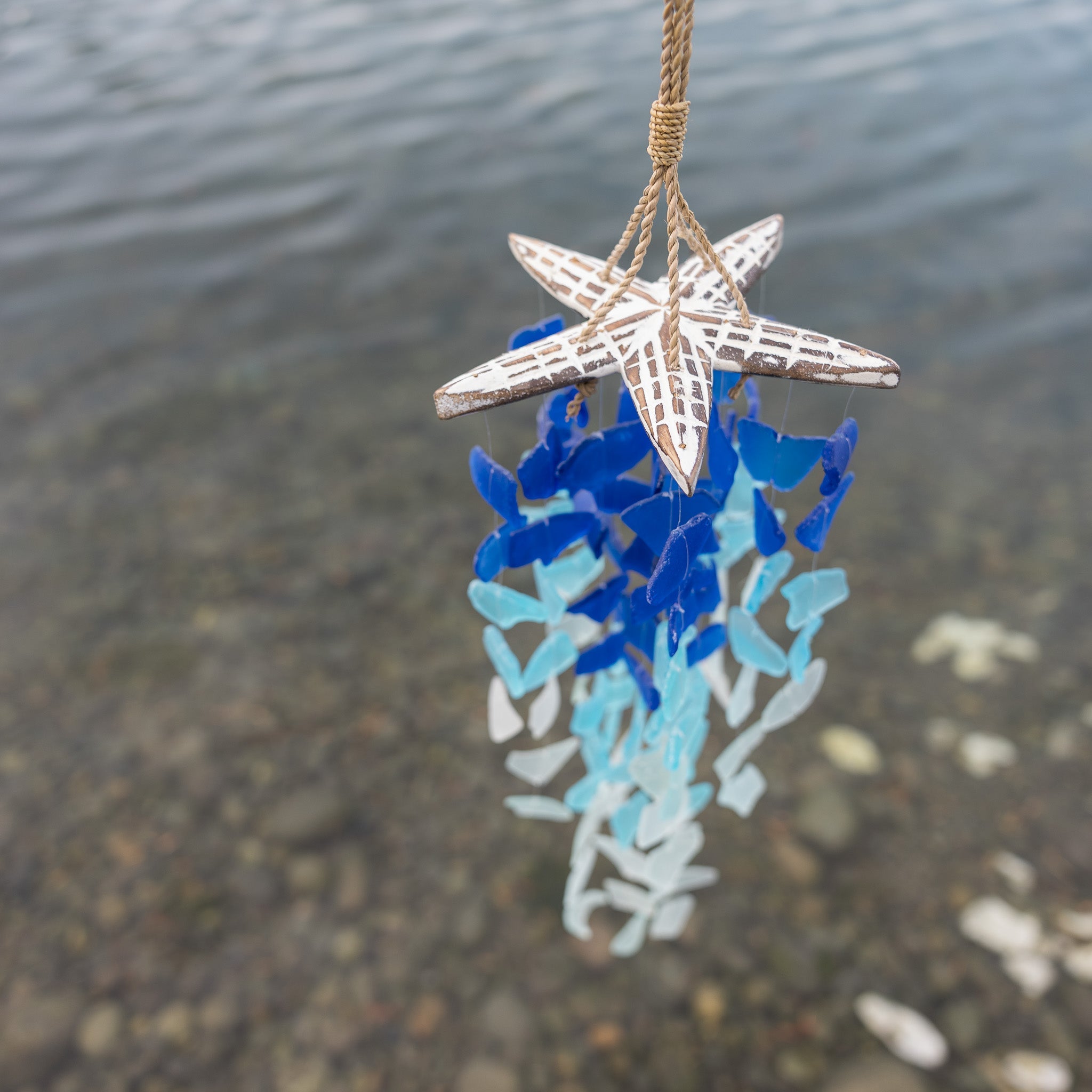 Starfish with Upcycled Glass Chimes - Aqua, Blue, Turquoise