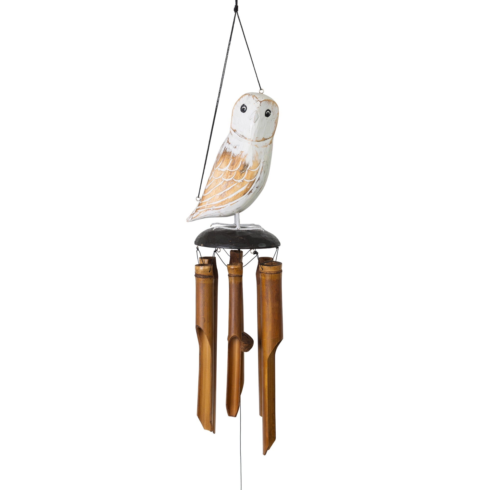 Snowy Owl Wink Bamboo Wind Chime