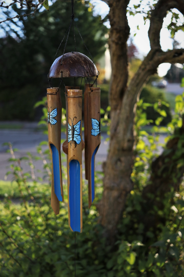 Simple Bamboo Wind Chime - Blue Butterfly Print